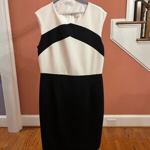 Calvin Klein Black and White Sheath Midi Dress